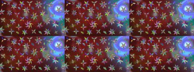 Raster illüstrasyonundaki çiçek desenli çizim. Kahverengi ve kırmızı renkte çiçekler.