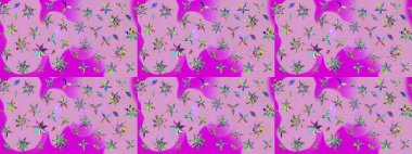 Çiçek buketleriyle klasik bir eskiz şekli. Raster illüstrasyonu. Nötr ve morumsu renklerde.