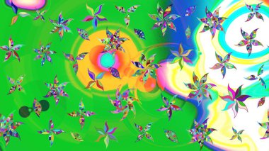 Eskiz arkaplan modeli. Raster hisseleri. Suluboya, elle çizilmiş. Çiçekler yeşil ve mavi üzerine.