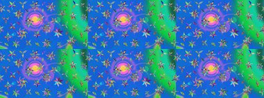 Çiçek desenli eskiz, yaz çiçekleri. Düz Çiçek Elementleri Tasarımı. Mavi ve yeşil renkli çiçekler. Renkli Bahar Teması çizim şablonu.