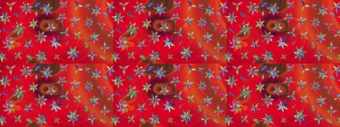 Raster güzel bir çiçek deseni çizmiş. Bahar mevsimi. Tatil havası. Nazik romantik baskı. Kırmızı ve turuncu renkte çiçekler.