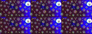 Sketch Colour Spring Theme eskiz kalıbı. Kahverengi ve mavi renkli çiçekler. Sevimli çiçek raster deseni. Düz Çiçek Elementleri Tasarımı.