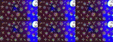 Raster illüstrasyonundaki çiçek desenli çizim. Kahverengi ve mavi renkli çiçekler. Renkli Bahar Teması eskiz kalıbı. Düz Çiçek Elementleri Tasarımı.