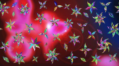 Kırmızı ve kahverengi renkte çiçekler. Raster illüstrasyonu. Çizim çiçek deseni duvar kağıdı için kullanılabilir.