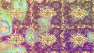 Raster illüstrasyonu. Çizim altın desenli bukleler. Raster altın desen. Doğu tarzı arabesk. Altın elementli nötr renkler.