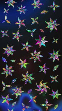 Gri ve mavi renklerde bahar çiçekleri. Raster illüstrasyonu. Çiçek ve yapraklı karalama şeklinde Raster çiçek deseni.