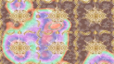 Tarafsız renklerde çizim kalıbı. Raster Golden eskiz kalıbı. Çizim altın desenli bukleler. Doğu tarzında altın elementler arabesk.