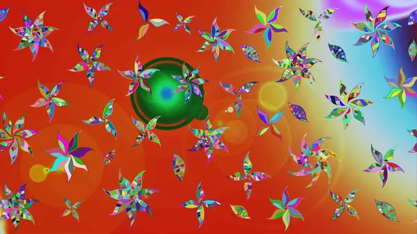 Raster Yumuşak kumaş deseni. Klasik taslak çizimi. Raster çiçek izi. Çiçek turuncu ve kırmızı çizim deseni.