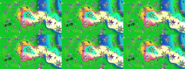 Raster düz çiçek çizim deseni. Yeşil ve mavi renkte çiçekler. Tasarım hediye paketi, tebrik kartları, posterler ve afiş tasarımı.