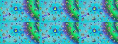 Renkli Bahar Teması eskiz kalıbı. Mavi ve yeşil renkli çiçekler. Düz Çiçek Elementleri Tasarımı. Güzel çiçek deseni..