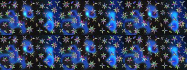 Raster illüstrasyonu. Gri ve mavi renklere karalamalar çizilmiş çiçek deseni.