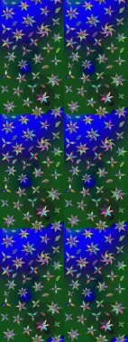 Sevimli çiçek raster deseni. Yeşil ve mavi renkte çiçekler. Renkli Bahar Teması eskiz kalıbı. Düz Çiçek Elementleri Tasarımı.