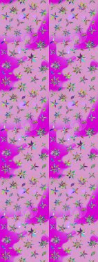 Küçük çiçekteki sevimli çiçek deseni. Raster deseni. Tarafsız ve morumsu renklerde yaz çiçekleri. Raster illüstrasyonu.