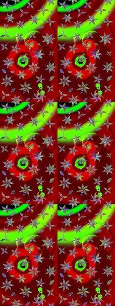 Renkli çizim kalıbı. Çiçek arkaplan. Çiçek duvar kâğıdı. Raster illüstrasyonu. Kırmızı ve yeşil renkli şirin tekstil.