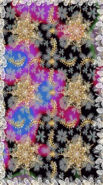 Raster illüstrasyonu. Damask altın soyut çiçek gri ve siyah renklerde pürüzsüz desen. Süsleme.