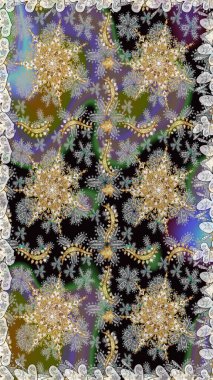 Oriental raster klasik gri, siyah ve altın desenli. Raster illüstrasyonu. Kusursuz soyut arkaplan.