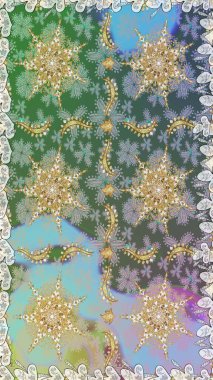 Tekrarlayan elementlerle soyut arkaplan oluşturun. Kusursuz damaske klasik altın desen. Raster illüstrasyonu. Tarafsız ve gri renklerde altın sarısı elementlerle altın pürüzsüz desen.