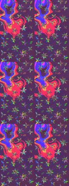 Renkli Bahar Teması eskiz kalıbı. Çiçek deseni. Chichi 'nin kumaş kalıbını çiz. Düz Çiçek Elementleri Tasarımı. Raster illüstrasyonu.