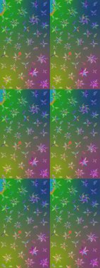 Renkli Yaz Temalı eskiz kalıbı. Sevimli çiçek raster deseni. Yeşil ve mavi renkte çiçekler. Düz Çiçek Elementleri Tasarımı.