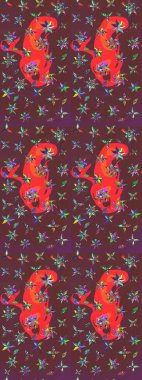 Hediye ambalaj kağıdı, tebrik kartları, posterler ve pankart tasarımı. Raster düz çiçek çizim deseni. Kahverengi ve kırmızı renkte çiçekler.