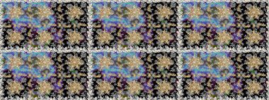 Damask pürüzsüz yineleme kalıbı. Gri ve siyah renklerde altın element. Antika altın tekrarlanabilir duvar kağıdı. Barok tarzında altın çiçekli süs..