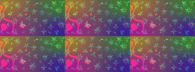 Raster illüstrasyonundaki çiçek desenli çizim. Mor ve yeşil renkte çiçekler.