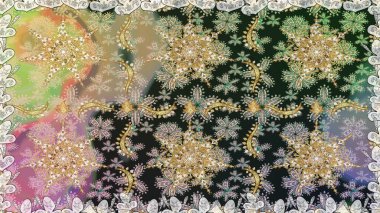 Süslü raster dekorasyonu. Gri ve nötr renklerde altın element. Gri ve nötr yerine altın rengi klasik barok çiçekli desenler. Lüks, kraliyet ve Viktorya dönemi konsepti.