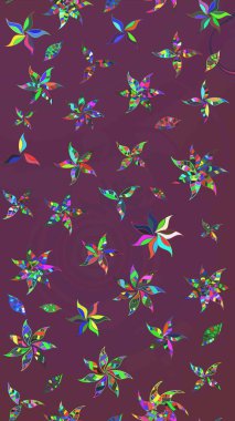 Raster illüstrasyonundaki çiçek desenli çizim. Çiçekler suluboya tarzında kahverengi ve mor renkte.