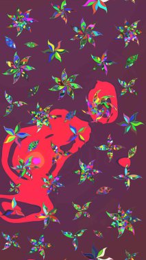 Sketch flowers pattern. Raster illustration. In asian textile style. Flowers on brown and pink colors. Colour Spring Theme sketch pattern Background. Flat Flower Elements Design.