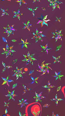 Şirin çiçek elementleri. Kahverengi ve mor renkli çiçekler. Raster illüstrasyonu. Çizim.