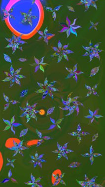 Raster illüstrasyonu. Yeşil ve mavi renkte çiçekler. Çizim çiçek deseni duvar kağıdı için kullanılabilir.