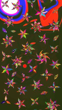 Raster deseni. Bahar çiçekleri dallı desen, yeşil ve gri renkler çiçekli siluet.