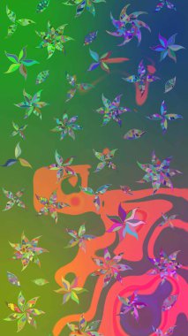 Egzotik çiçekler, yeşil ve mavi renkler üzerine botanik ve parlak klasik doğa. Raster illüstrasyonu. Klasik tropikal doğal elementlerin suluboya seti.