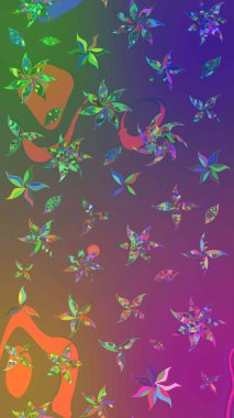 Mor ve yeşil renkli çiçekler. Raster düz çiçek çizim deseni. Tasarım hediye paketi, tebrik kartları, posterler ve afiş tasarımı.