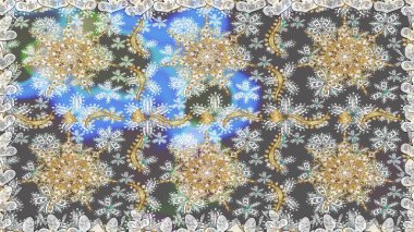 Doğu tarzı arabesk. Raster altın desen. Raster illüstrasyonu. Altın elementli gri ve nötr renkler. Kusursuz altın desenli bukleler..