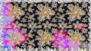 Geleneksel oryantasyon süsü. Kusursuz klasik raster altın desenli. Gri ve nötr renklerde altın elementlerle kusursuz desen. Klasik vintage arkaplan.