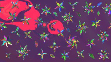 Mor ve pembe renkte etnik çiçeklerle süslenmiş zarif bir eskiz şekli. Asya Tekstil 'inde Raster Çiçek İllüstrasyonu.