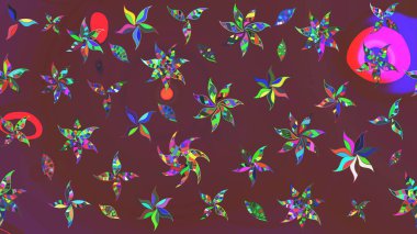 Raster çiçek desenli çiçek deseni, yapraklar, dekoratif elementler, sıçrama, lekeler, el çizimi kontur çizgileri ve Doodle çizim stili, grafik raster çizim çizimi.