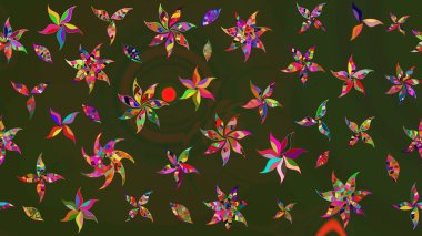 Raster illüstrasyonu. Yeşil ve gri renkli çiçekler. Çiçek süslemeli çizim deseni.