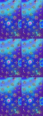 Mavi ve mor renkli çiçekler. Düz Çiçek Elementleri Tasarımı. Renkli Yaz Temalı eskiz kalıbı. Raster illüstrasyonunda çiçek deseni çizimi.