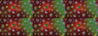 Eskiz geçmişi. Miles Fleur, süslü püslü bir süs. Eski usul. Raster illüstrasyonu. Kumaş, tekstil, duvar kağıdı baskısı için. Tomurcukları papatya çiçekleri olan sevimli bir çiçek deseni..