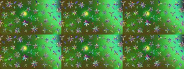 Çiçek desenli eskiz, yaz çiçekleri. Renkli Bahar Teması eskiz kalıbı. Yeşil ve mavi renkte çiçekler. Düz Çiçek Elementleri Tasarımı.