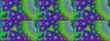 Yeşil ve mavi renkte çiçekler. Hediye ambalaj kağıdı, tebrik kartları, posterler ve pankart tasarımı. Raster düz çiçek çizim deseni.