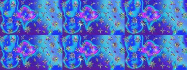 Düz Çiçek Elementleri Tasarımı. Raster illüstrasyonu. Mavi ve mor renkte zarif çiçek buketi suluboya. Renkli Bahar Teması çizim şablonu.