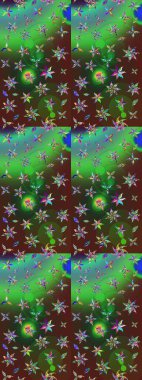 Yeşil ve kahverengi renkli çiçekler. Çizim çiçek deseni duvar kâğıdı olarak kullanılabilir. Raster illüstrasyonu.