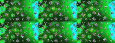 Yeşil ve mavi renkli bitkilerden oluşan parlak çiçekli çizim deseni.