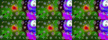 Çiçekli karalama şeklinde Raster çiçek deseni. Yumuşak, bahar çiçekli arka plan. Yeşil ve mor renkte çiçekler.