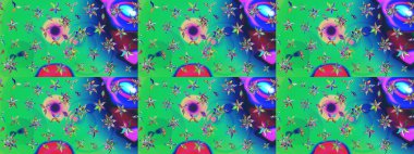 Klasik çiçekler. El çizimi, soyut ve süslü elementler. Yaz çiçekleri teması. Yeşil ve mavi renkler. Suluboya resim taklit Raster illüstrasyonu.