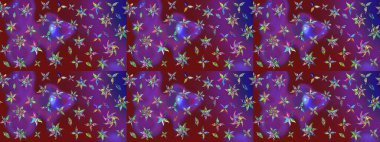 Çizim çiçek deseni duvar kâğıdı olarak kullanılabilir. Mor ve kırmızı renkte çiçekler. Raster illüstrasyonu.