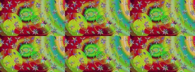 Çiçekli el çizimi çizimi deseni. Modern gelişim yeşil ve kırmızı raster arka plan duvar kâğıdı illüstrasyon klasik çizgili iz sürme desenli çiçekler, çiçekli süsler.